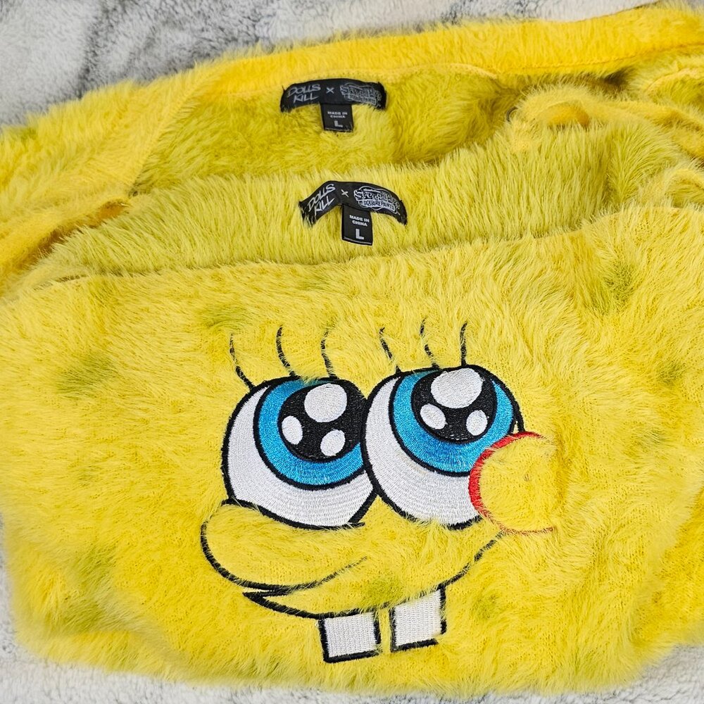 Dolls Kill x SpongeBob Large Fuzzy Knit Embroidered Mini Dress and Shrug - Picture 4 of 7
